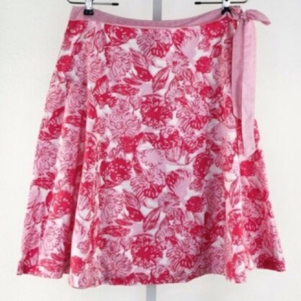 Anthropologie Pink and Red Floral A-Line Skirt